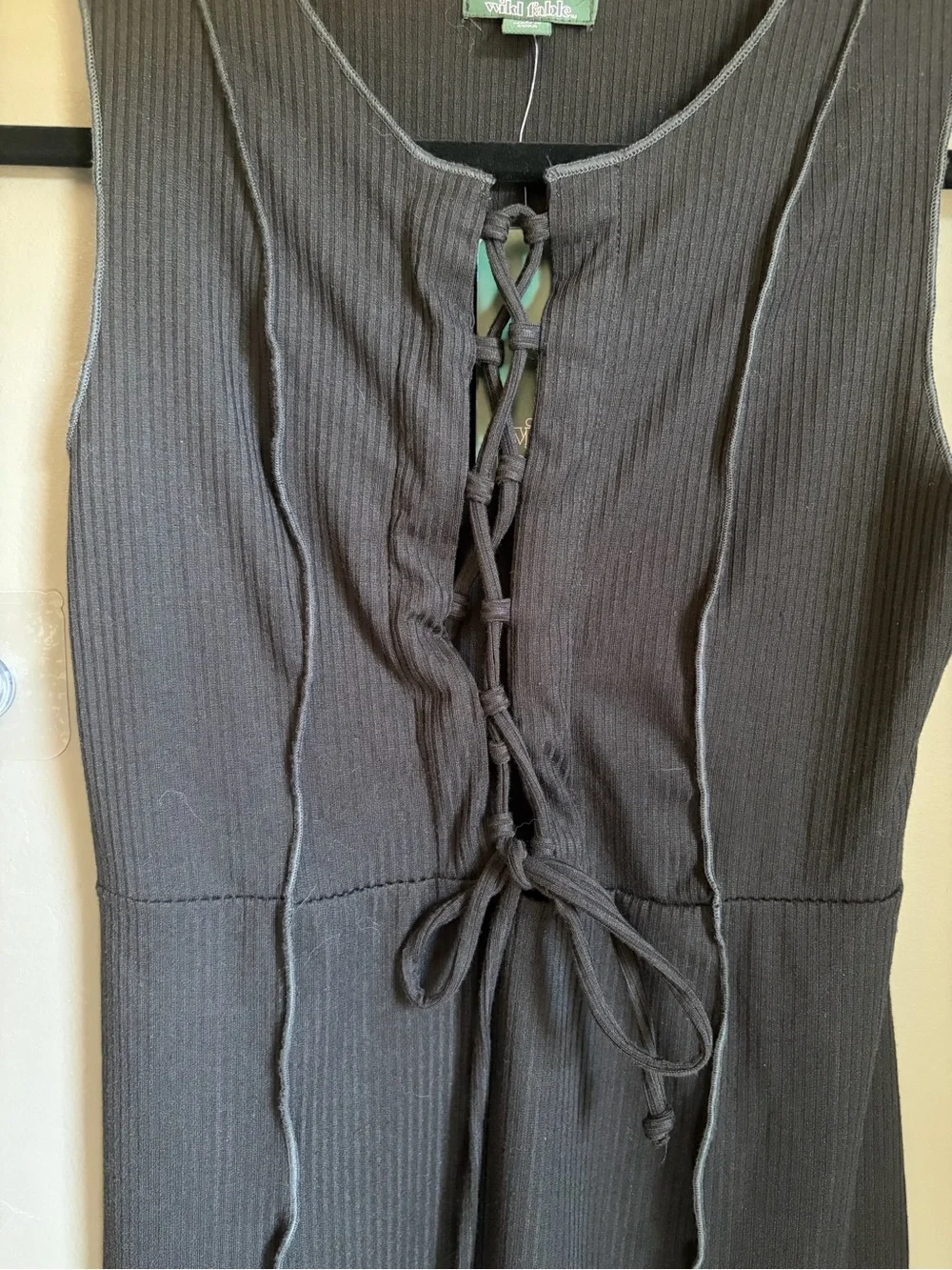NWT Black Ribbed Lace-Up Midi Dress - Picture 3 of 5